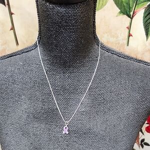 PURPLE RIBBON ALTZHEIMER'S AWARENESS PENDANT with a 925 STERLING SILVER CHAIN